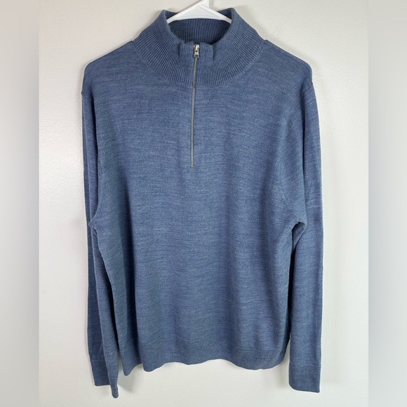 J. Crew Men's Quarter Zip-Up Sweater in Blue Merino Wool size Large - Picture 5 of 6